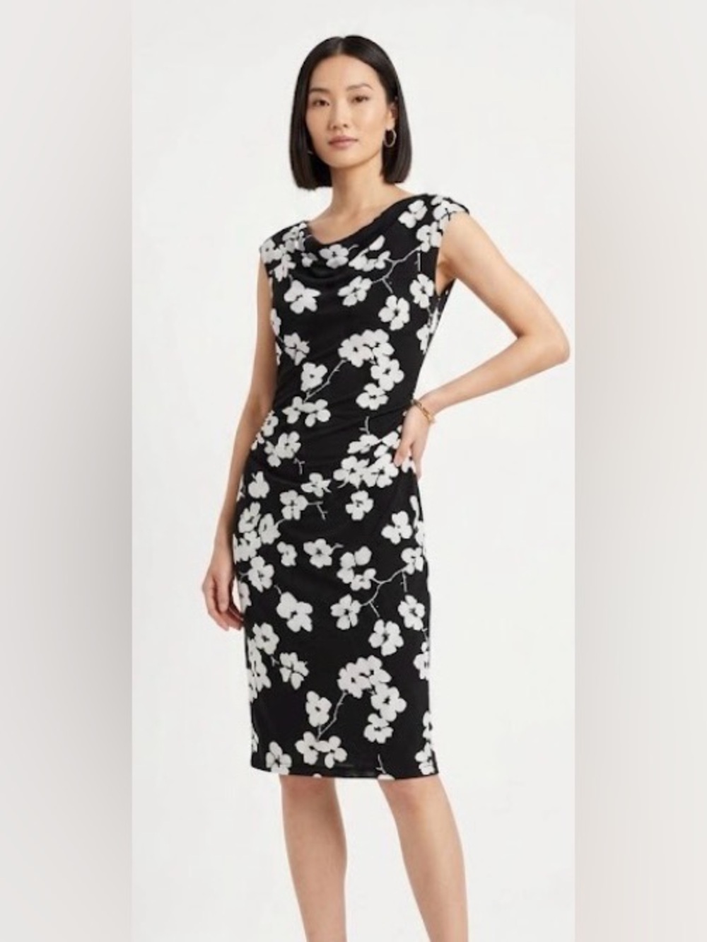 David Meister Black and White Floral Midi Dress (size 6)